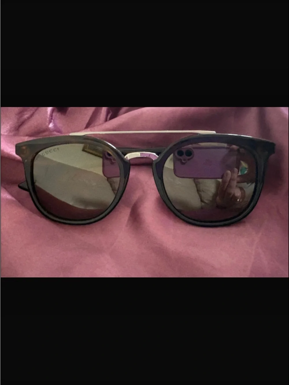 Gucci Round Black Sunglasses with Gold Bridge